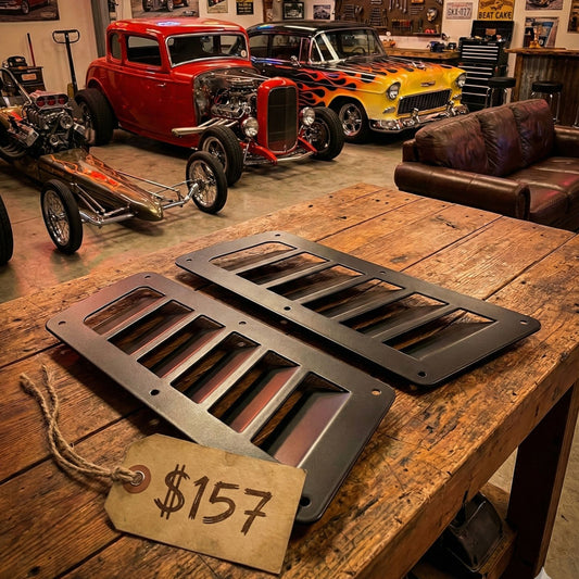 "Custom Black Aluminium Hood Vents Louvers for Engine Cooling - Universal Fitment 259mm x 138mm."