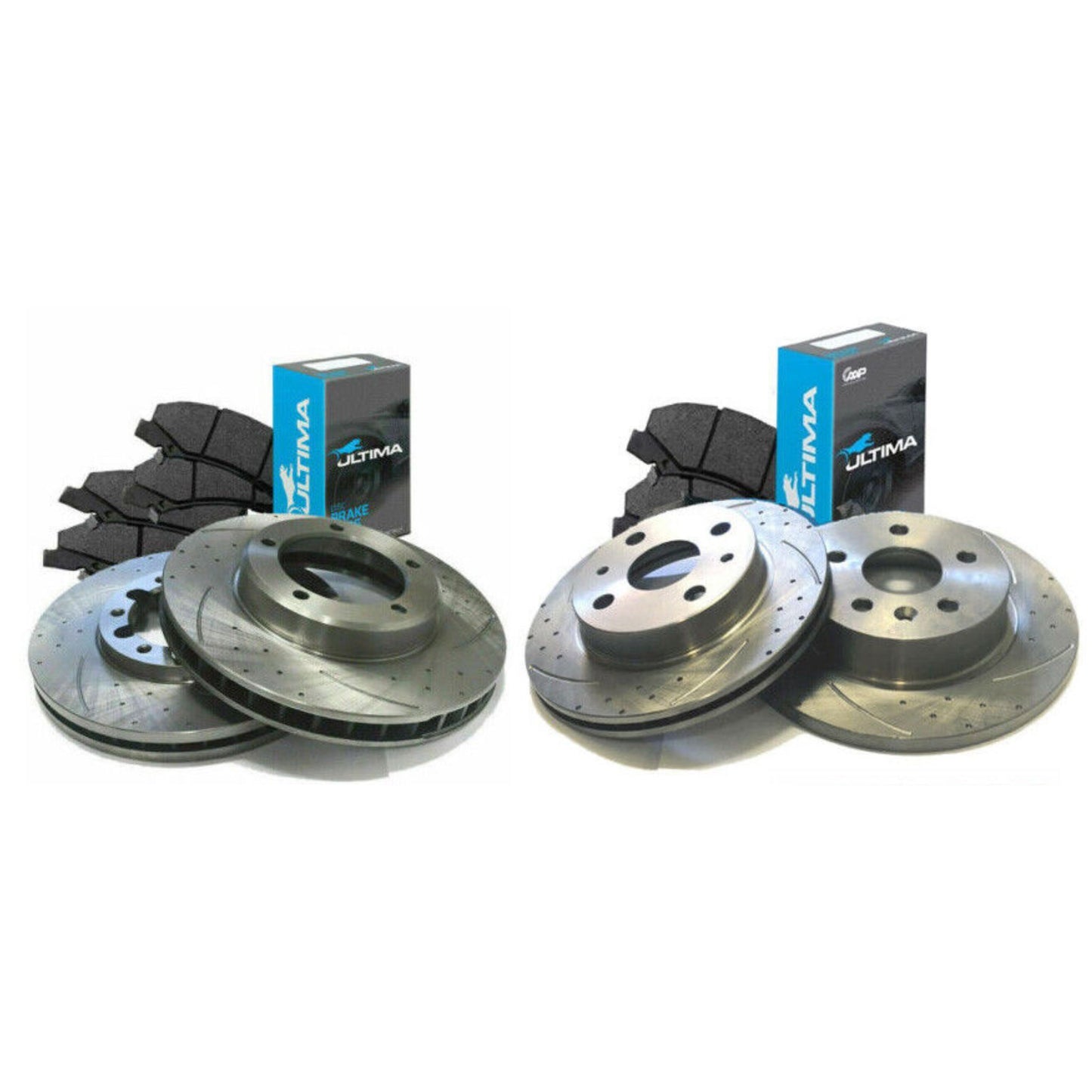 SLOTTED Front & REAR BRAKE ROTORS & ULTIMA PADS COMMODORE VT VX VY VZ