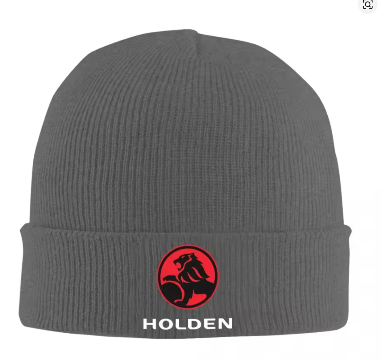 Gray beanie with Holden logo on a white background
