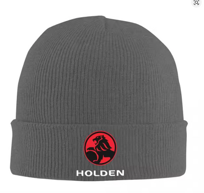 Gray beanie with Holden logo on a white background