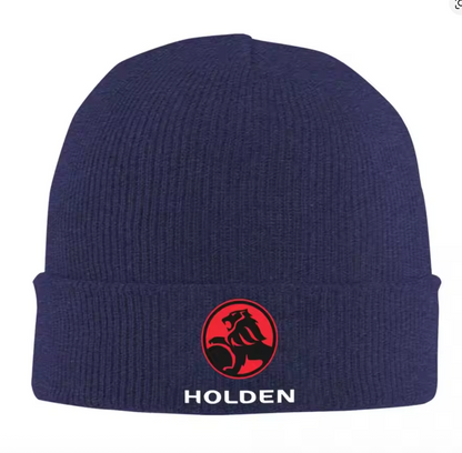 Navy blue beanie with Holden logo on a white background