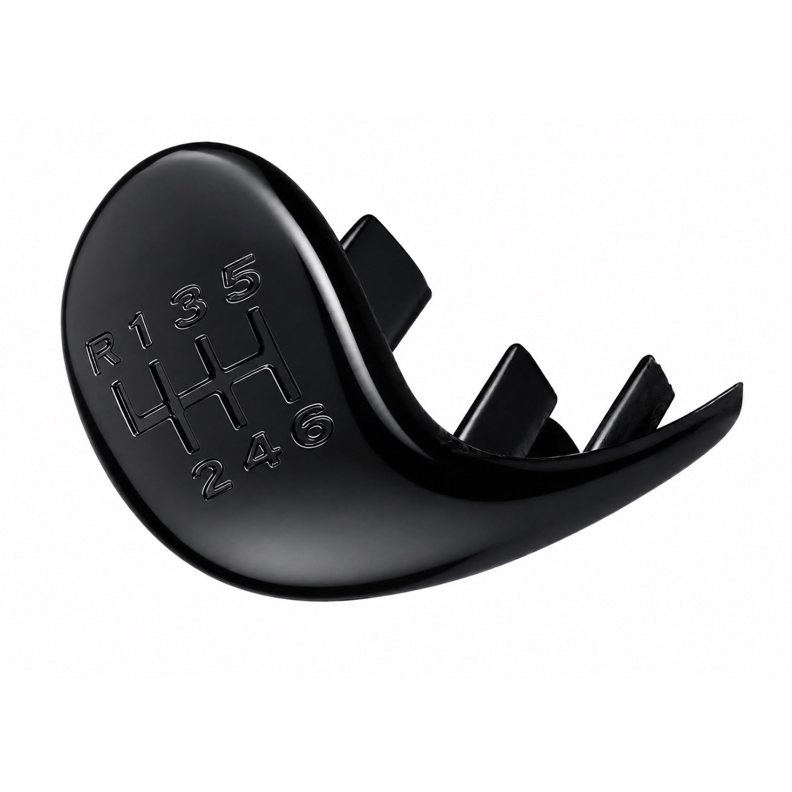 A glossy black plastic automatic gear shift selector knob cover with embossed shift pattern markings (R, 1, 3, 5, 4, 6, 2, 4, 6) on a plain white background. for holden commodore