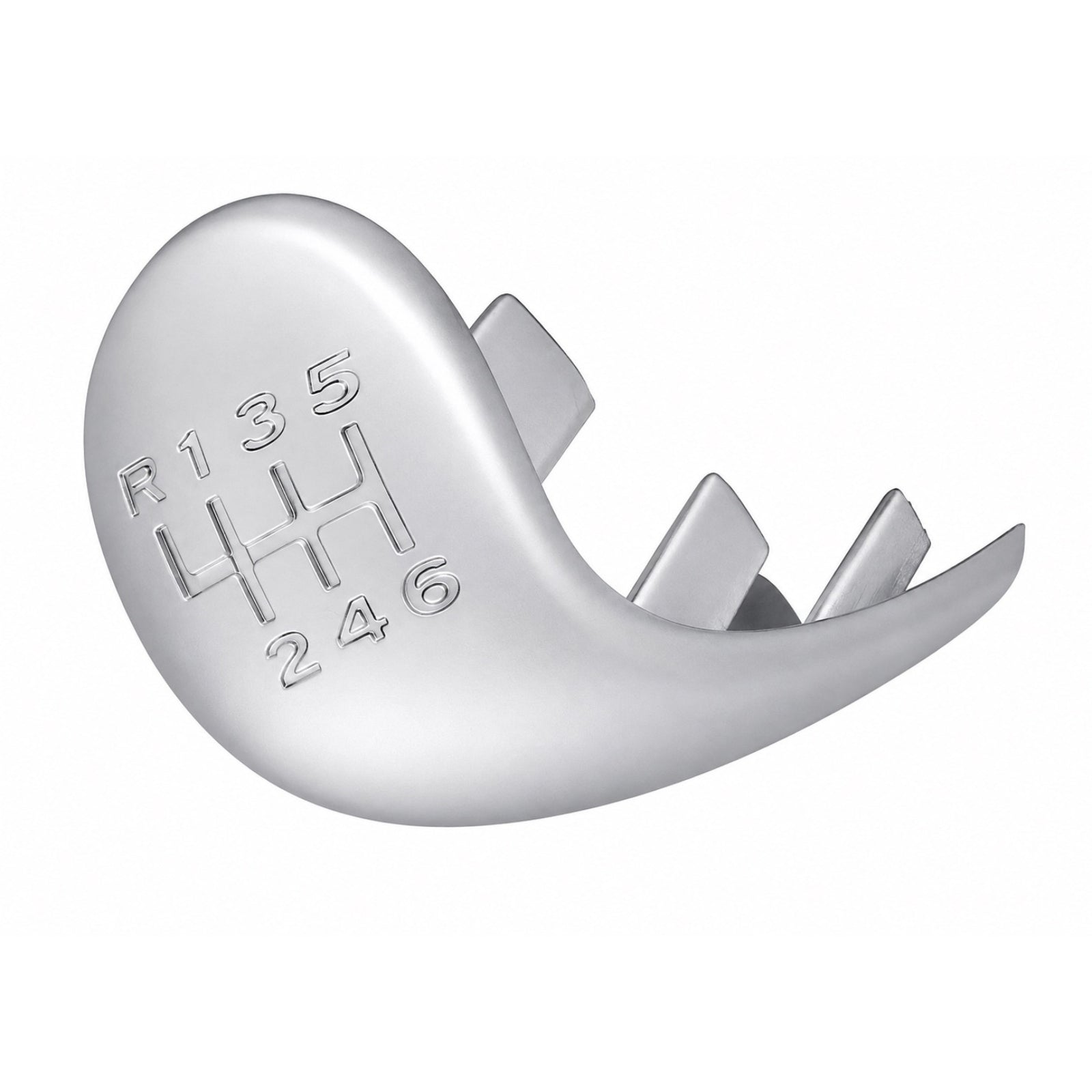 A silver metallic manual gear shift selector knob insert with an engraved 6-speed shift pattern for holden commodore on a plain white background.